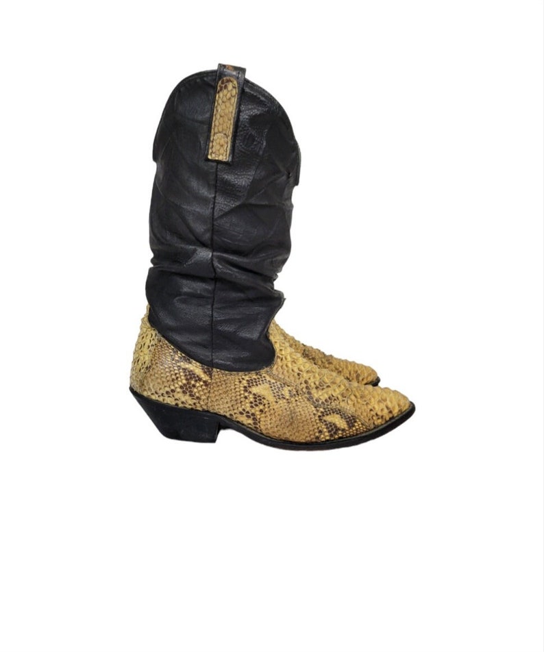 1980's Scrunch Black Leather Snakesking Western Cowboy Boots I Sz 8/10 I Rocker image 1