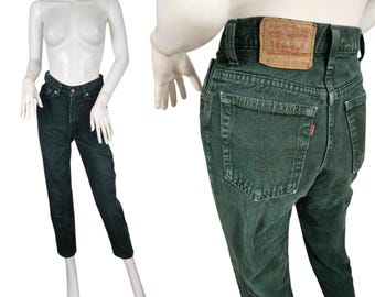 Vtg 1980s Slim Fit Grün Überfärbter Baumwolldenim Levis Jeans 512