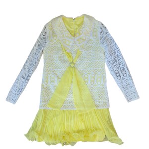 Vicky Vaughn 1960's Yellow White Lace Chiffon Mini GoGo Dress I Sz Med image 4