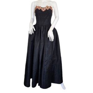 1950's Strapless Black Taffeta Pink Sequin Gown Dress I Sz Med I B: 38 image 2