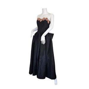 1950's Strapless Black Taffeta Pink Sequin Gown Dress I Sz Med I B: 38 image 5