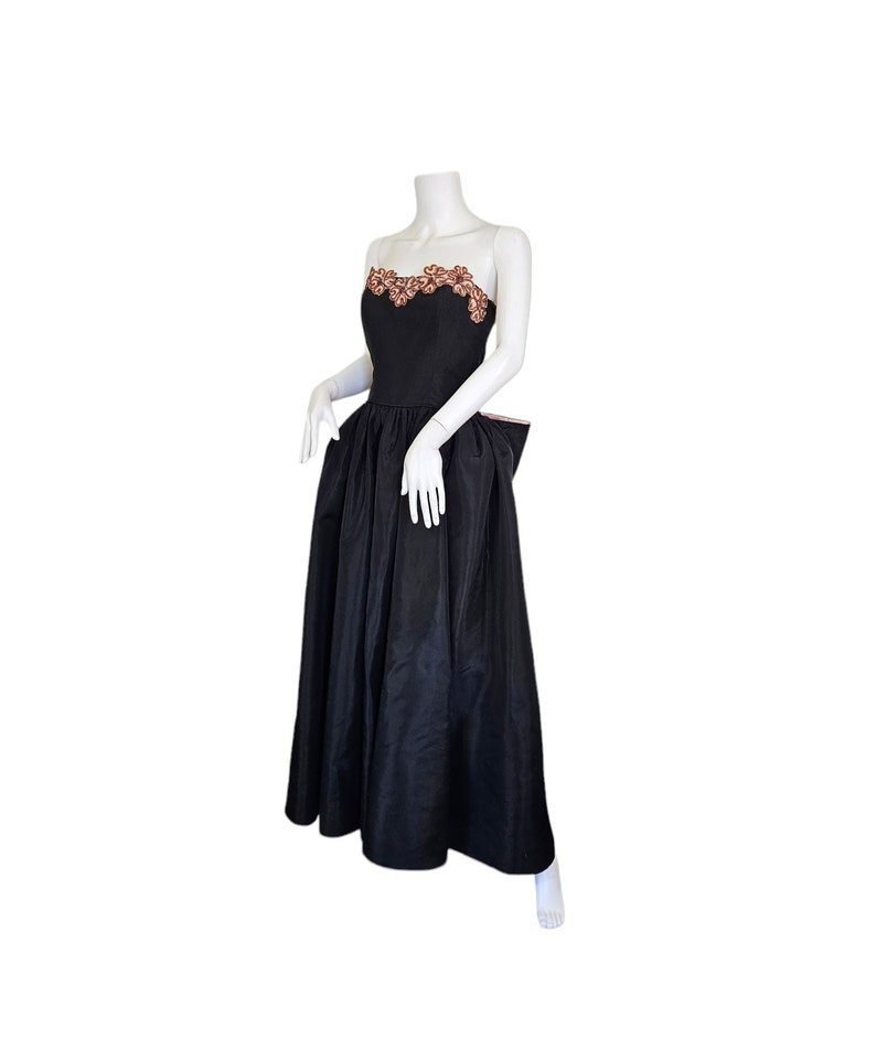 1950's Strapless Black Taffeta Pink Sequin Gown Dress I Sz Med I B: 38 image 5