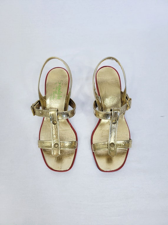 1960's Wedge Heel Metallic Gold Strappy Gladiator… - image 3