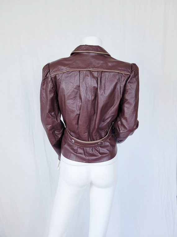 1970's/80's Cropped Brown Leather Belted Back Fit… - image 4