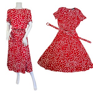 Willow Ridge 1980s Red White Polka Dot Rayon Dress I Sz Lrg I Volup I Plus Size I B: 44&quot;