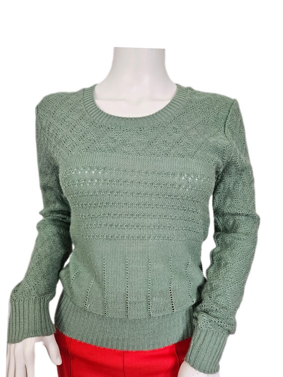 1970's Mint Green Open Weave Acrylic Pullover Swe… - image 4