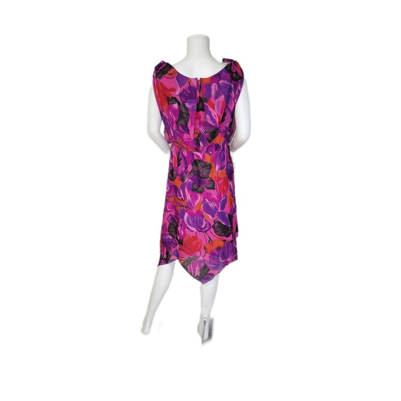 1970's Bold Purple Floral Print Handkerchief Hem Dress I Sz Med I Mar Martin image 6