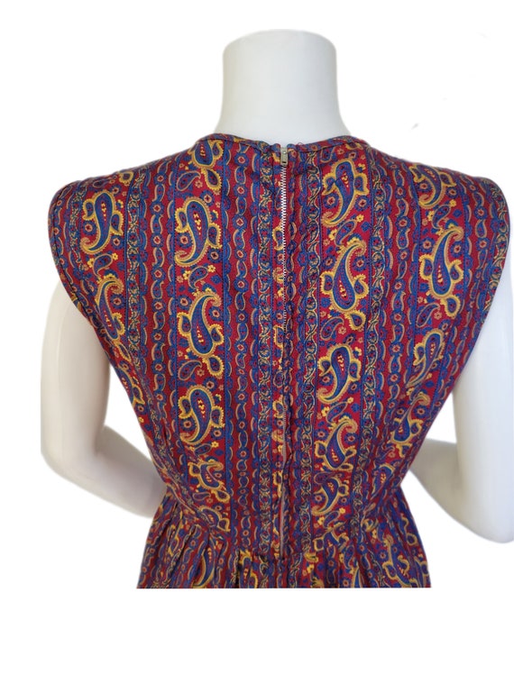 1960's Burgundy Blue Paisley Print Sun Dress I Sz… - image 7