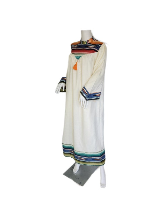 1970's Southwest Print White Flannel Caftan Robe … - image 7