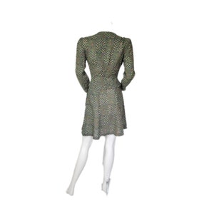 2 Pc 1970's Green Pixilated Herringbone Print Shirt Mini Skirt Top Suit Set I Sz Sm image 8