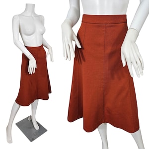 Tami 1970s Poly Knit Tobacco Brown A-Line Gored Skirt I Sz Med I W: 29&quot;
