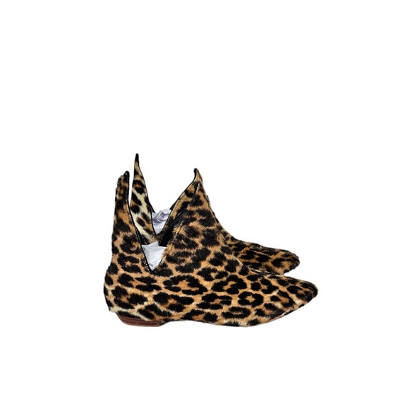 1960's Faux Fur Leopard Print Chelsea Boots Ankle 