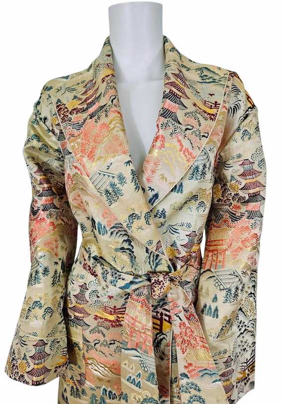 WWII 1940s Cream Rayon Brocade Japanese Asian Lon… - image 2