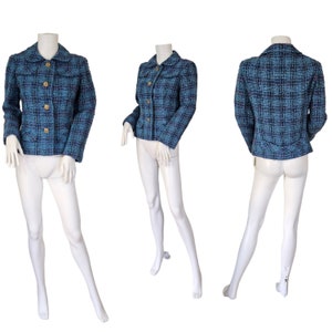 Marshall Fields 1960's Blue Pink Nubby Wool Plaid Boxy Short Jacket I Suit Coat I Blazer I Sz Med I David Ow image 1