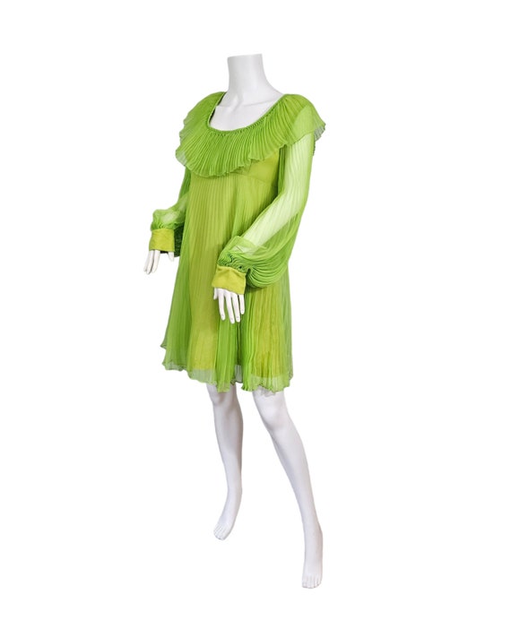 Iconic 1960's Lime Green Pleated Chiffon Baby Dol… - image 5