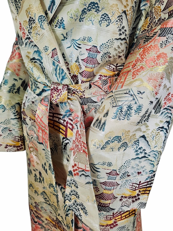 WWII 1940s Cream Rayon Brocade Japanese Asian Lon… - image 4