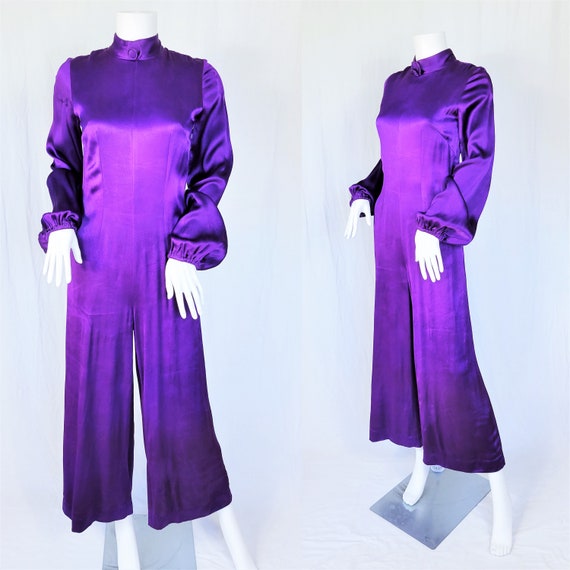 Alice 1970's Purple Satin Acetate One Piece Pantsuit … - Gem