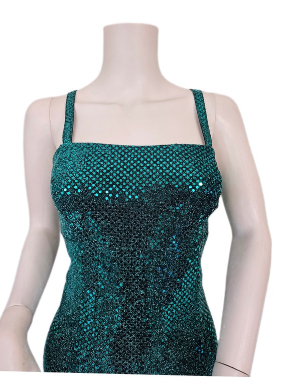 All That Jazz 1990's Teal Sequin Cage Back Mini S… - image 4