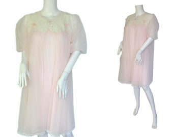 Radcliffe 1960's 2 Pc Petal Pink Nylon Peignoir Nightgown Pin Up Boudoir Lingerie Set I Sz Sm