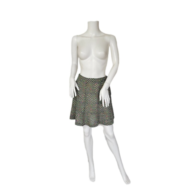 2 Pc 1970's Green Pixilated Herringbone Print Shirt Mini Skirt Top Suit Set I Sz Sm image 2