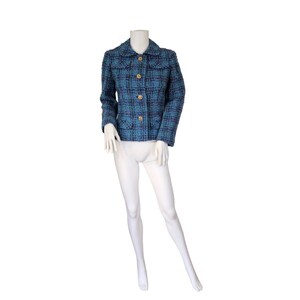 Marshall Fields 1960's Blue Pink Nubby Wool Plaid Boxy Short Jacket I Suit Coat I Blazer I Sz Med I David Ow image 5