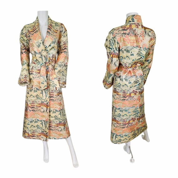 WWII 1940s Cream Rayon Brocade Japanese Asian Lon… - image 1