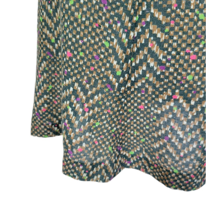 2 Pc 1970's Green Pixilated Herringbone Print Shirt Mini Skirt Top Suit Set I Sz Sm image 3