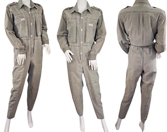 Mono de trabajo de algodón gris estilo años 80 de Guess, talla L, George Marciano