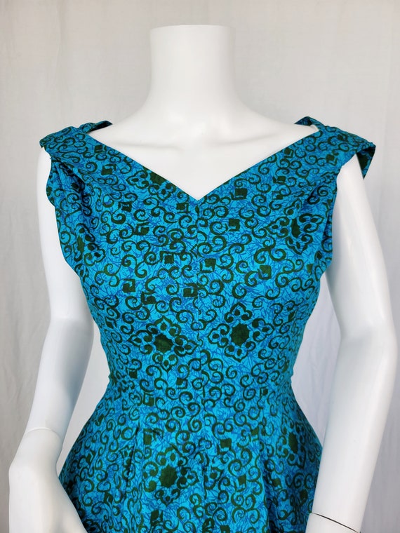 Deadstock 1950's Turquoise Blue Batik Print Cotto… - image 3