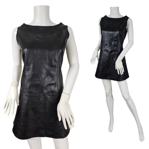 1980s Black Vinyl Pleather 80s Does 60s Mini Dress I Sz Lrg I Necessary Objects