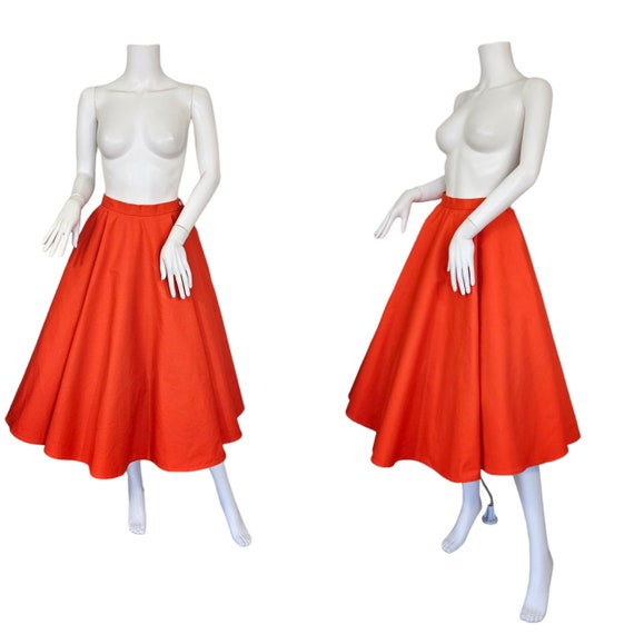 1950's Orange Cotton Canvas Circle Skirt I Sz Sm - image 1