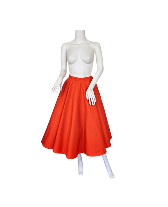 1950's Orange Cotton Canvas Circle Skirt I Sz Sm - image 3