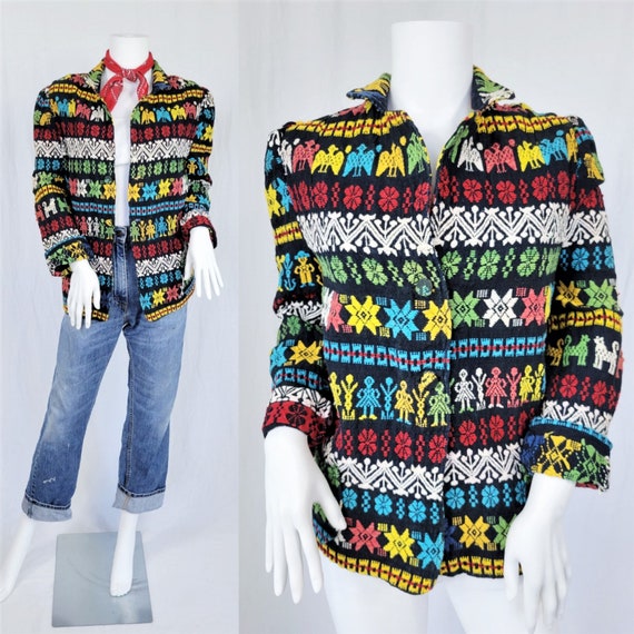 1950's Colorful Woven Cotton Guatemalan Jacket I … - image 1