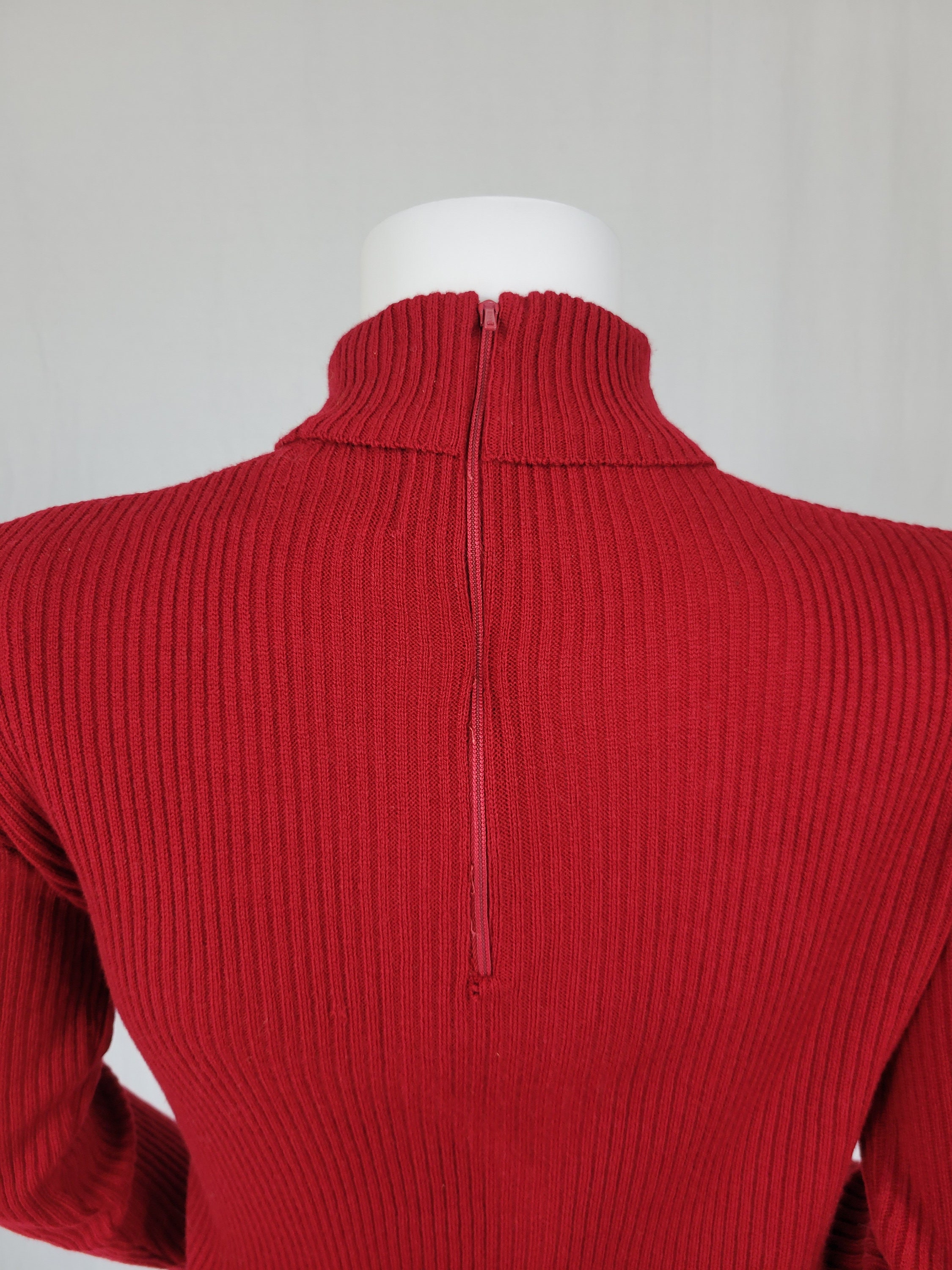 1970's Merlot Red Ribbed Acrylic Turtle Neck Zip up Knit - Etsy