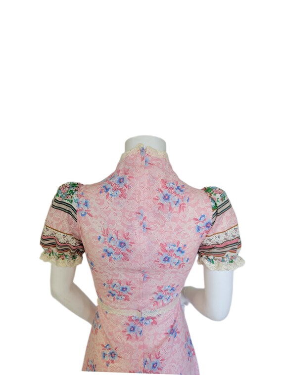 1970's Pink White Faux Lace Patchwork Long Corset… - image 6