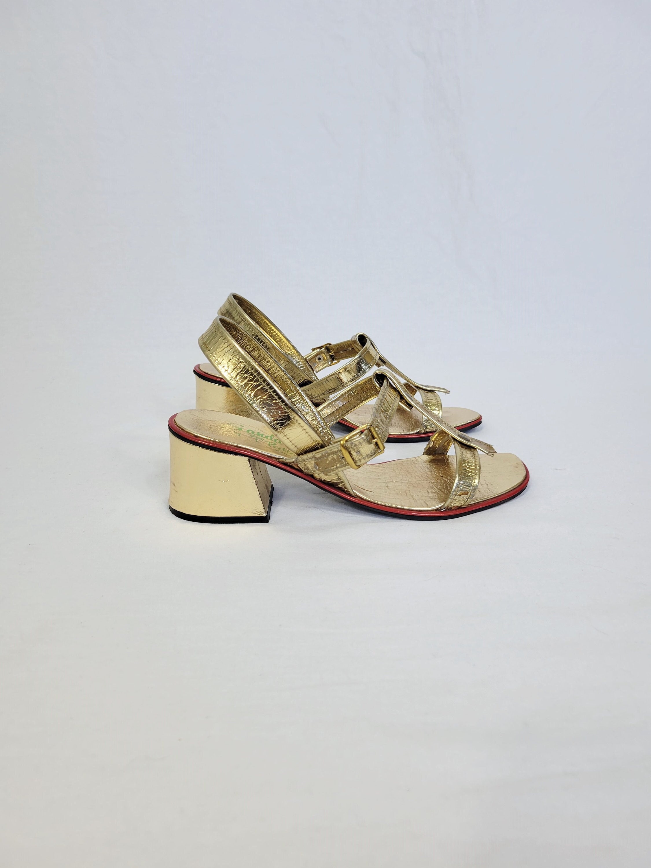 Vintage 60s Signals metallic gold sandals with faux stone embellishmen –  Hey Tiger