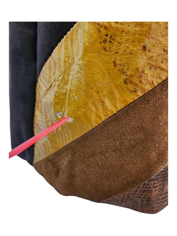 Cachè 1990s Brown Yellow Patchwork Leather Mini S… - image 7