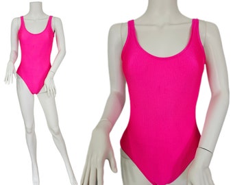 1980's Hot Pink Neon One Piece Lycra Spandex Swimsuit I Bathing Suit I Sz Sm