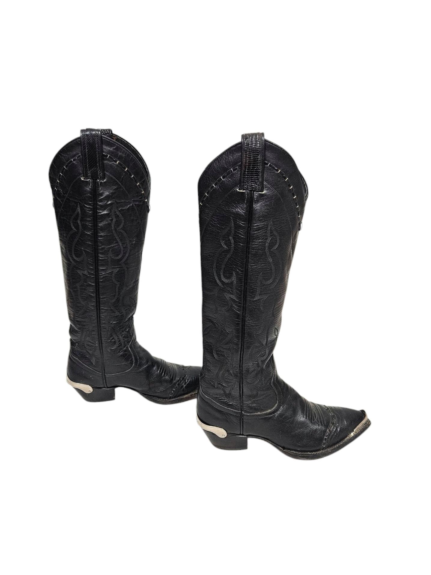 Creations by Lama Knee High I Flame Stitched I Black Leather