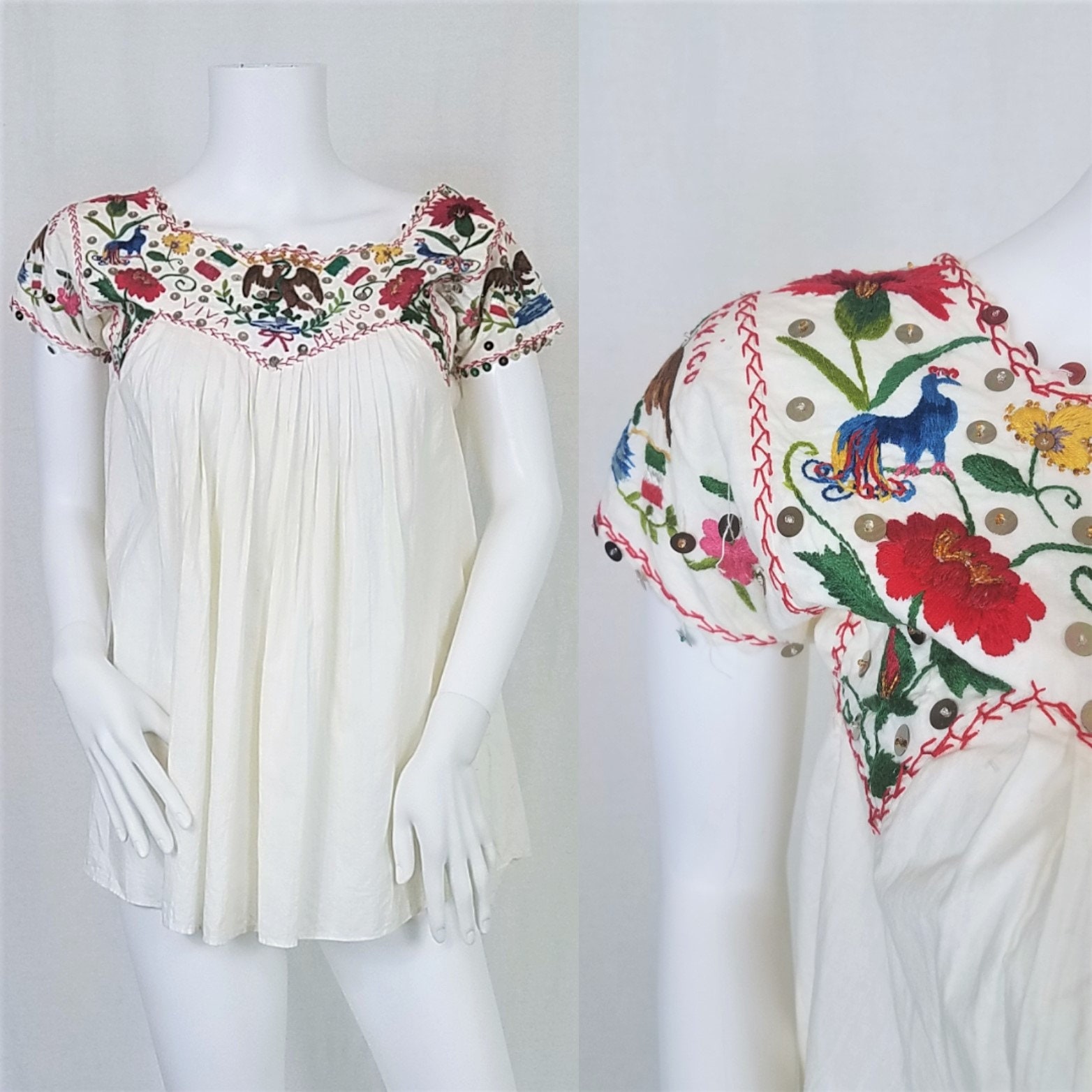 1950's Embroidered Cotton Viva Mexico White Peasant Top I | Etsy