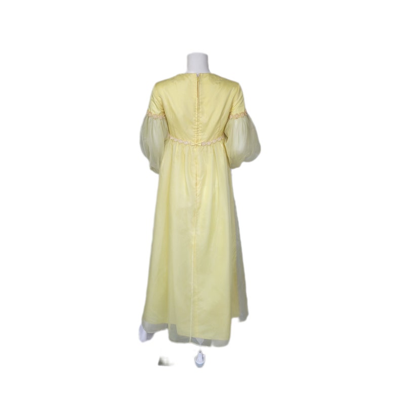 Lorrie Deb 1960's Pale Yellow Bridgerton Style Empire Waist Chiffon Maxi Dress I Sz SM image 7