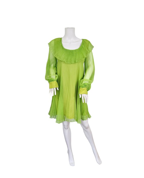 Iconic 1960's Lime Green Pleated Chiffon Baby Dol… - image 2