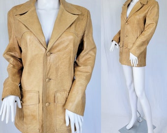 1970's Tan Leather Western Coat I Jacket I Blazer I Sz Sm I Sz 36" I Remy