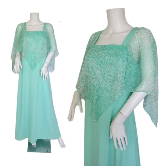 Angle Wing Chiffon 1970's Mint Green Long Poly Ma… - image 1