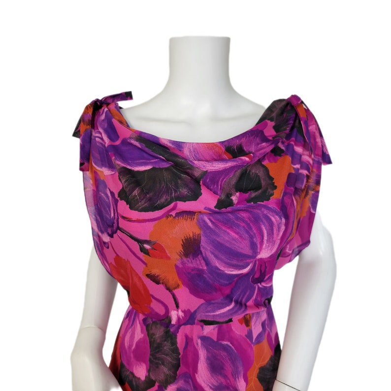 1970's Bold Purple Floral Print Handkerchief Hem Dress I Sz Med I Mar Martin image 5