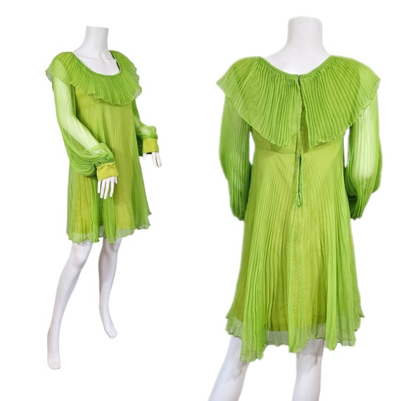 Iconic 1960's Lime Green Pleated Chiffon Baby Dol… - image 3