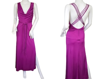 Funky Brand 1970's Purple Poly Cross Back Maxi Dress I Sz Sm I Disco I Met Gala