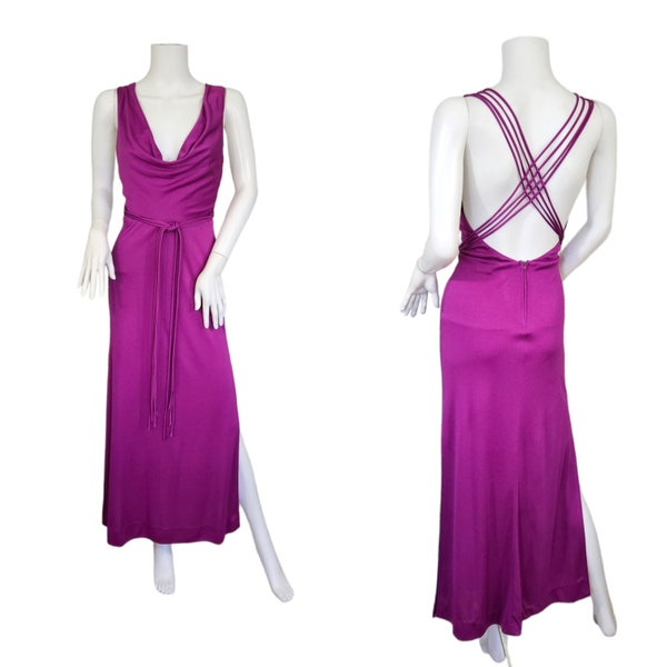 Funky Brand 1970's Purple Poly Cross Back Maxi Dress I Sz Sm I Disco I Met Gala