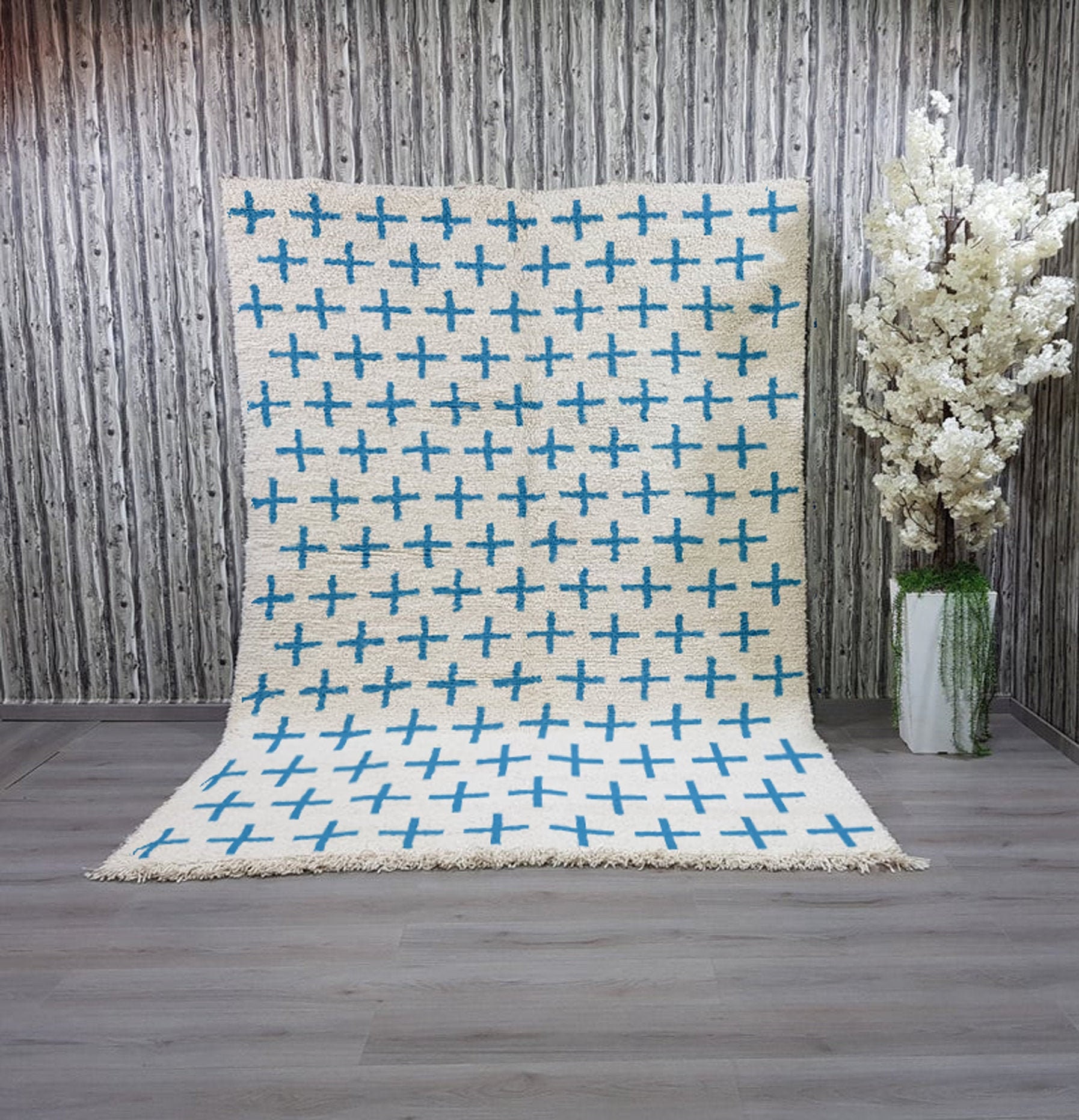 Blue Checkerboard Vintage Berber Moroccan Rug Creamy Etsy