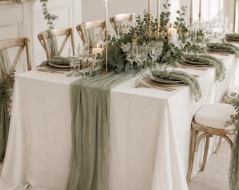 Olive Green Wedding Table Runner, Cheesecloth Table Runner, Rustic Wedding Decor, Gauze Centerpiece, Sage Green Table Decor
